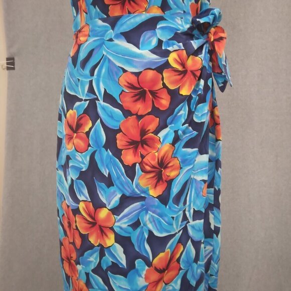 Silk Faux Wrap Floral Tropical Print Sheath Dress | Size 10 - Picture 3 of 8